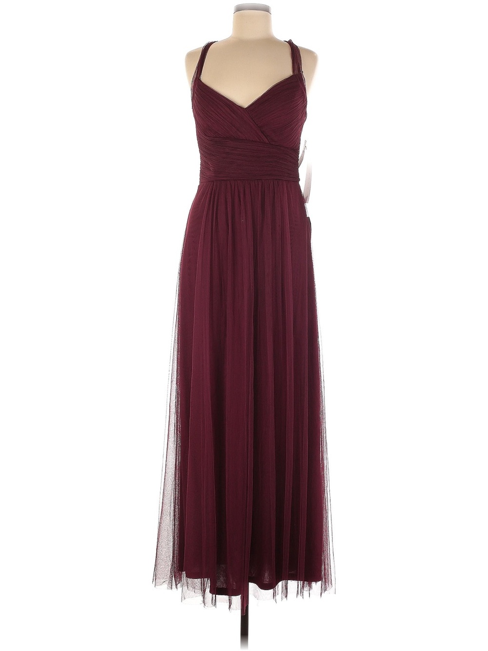 Bill Levkoff Burgundy Tulle Maxi Dress